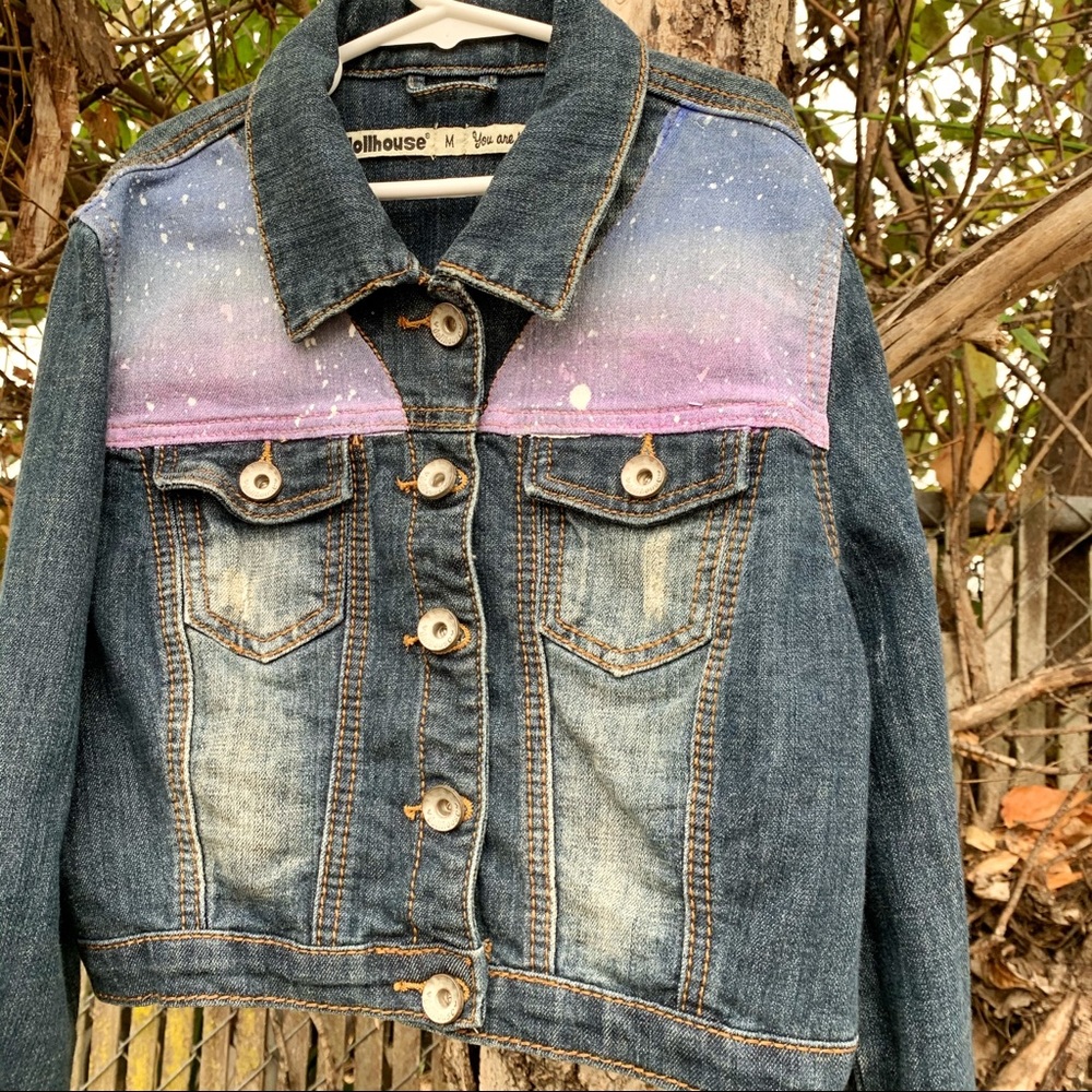 Custom Hand Painted Galaxy Cropped Denim Jacket
